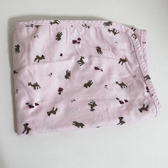 Old Navy Pink Fawn Deer Mushrooms Flannel Baby Receiving Blanket Lovey Lovie - Picture 1 of 13